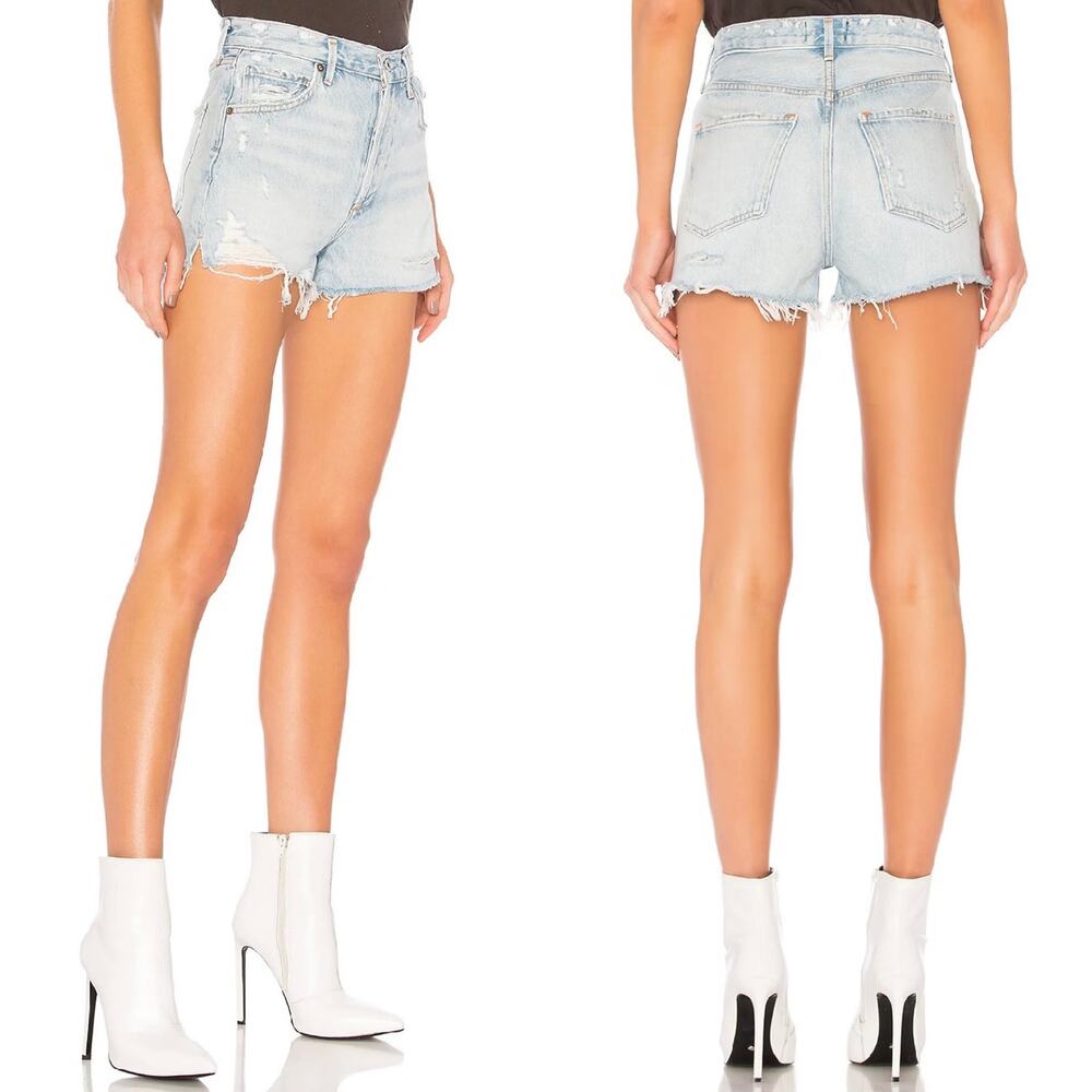 AGOLDE Jaden High Rise Distressed Denim Shorts Broken Light Wash Size 24
